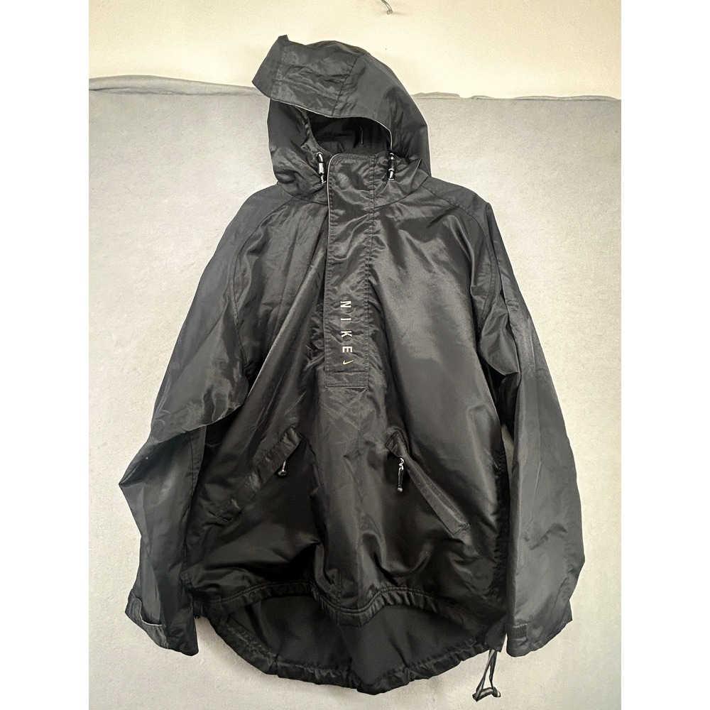 Nike Vintage Black Anorak Windbreaker Half Zip Hooded Pullover XL F8 ZKG